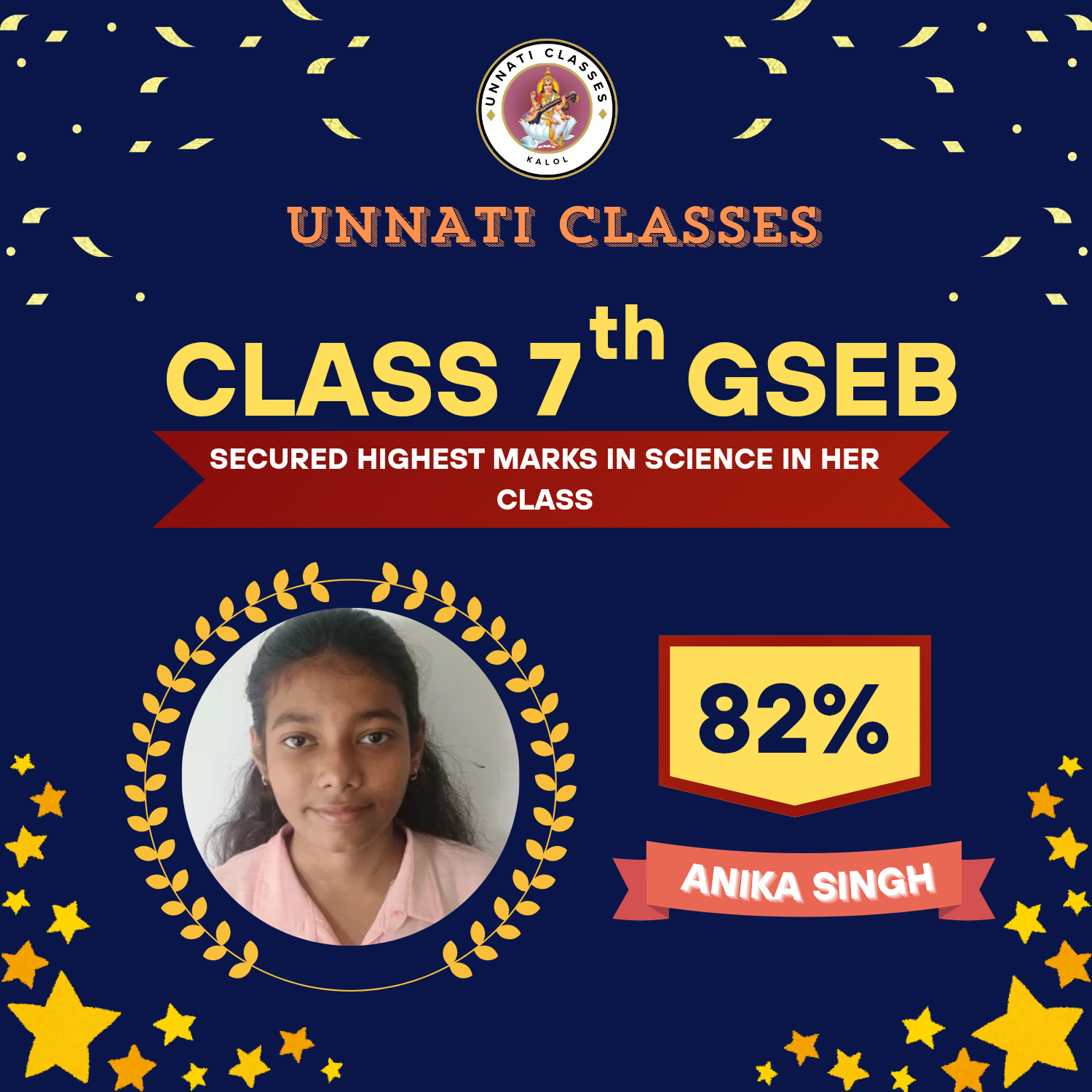 Anika Singh — Class 7th GSEB — 82%