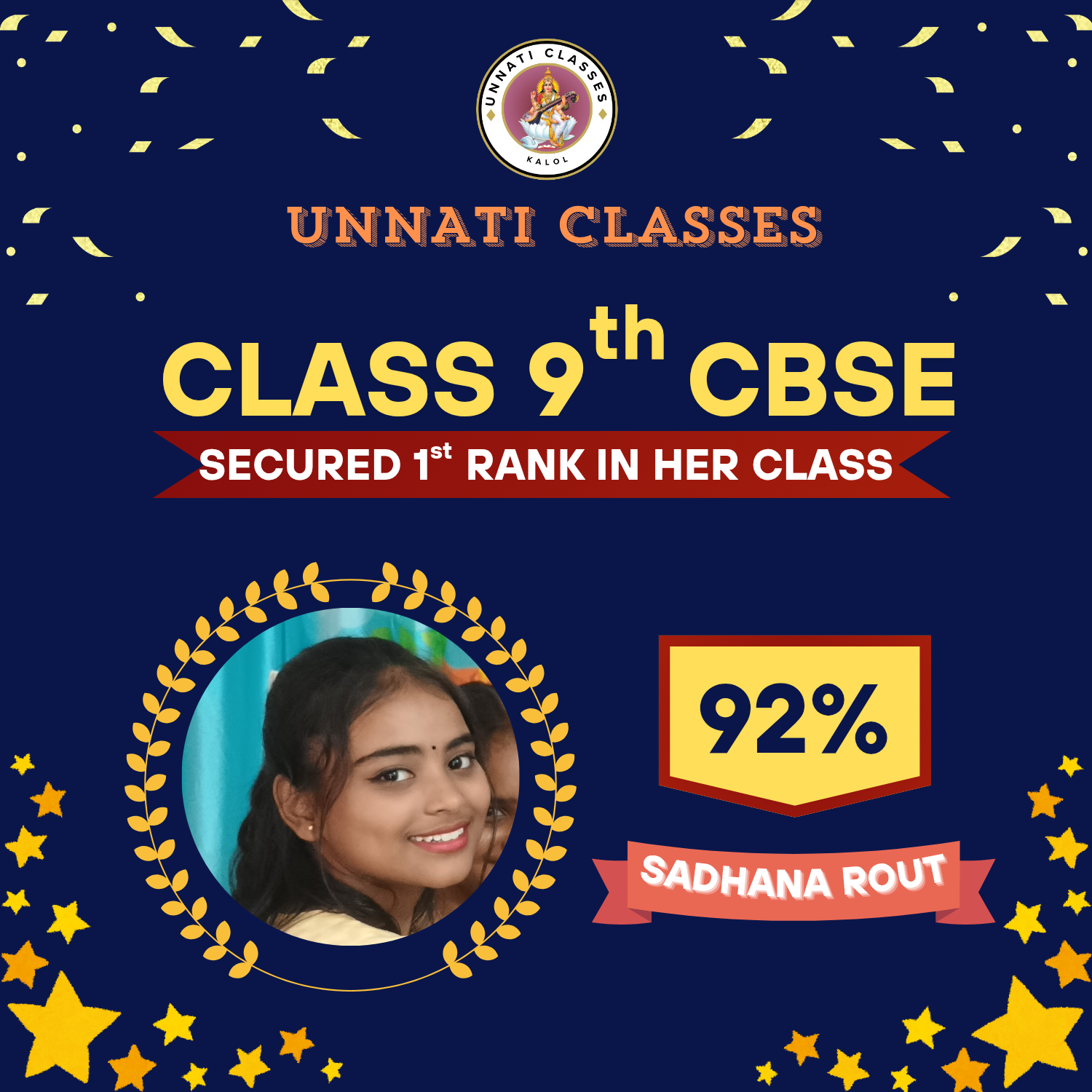 Sadhana Rout — Class 9th CBSE — 92%