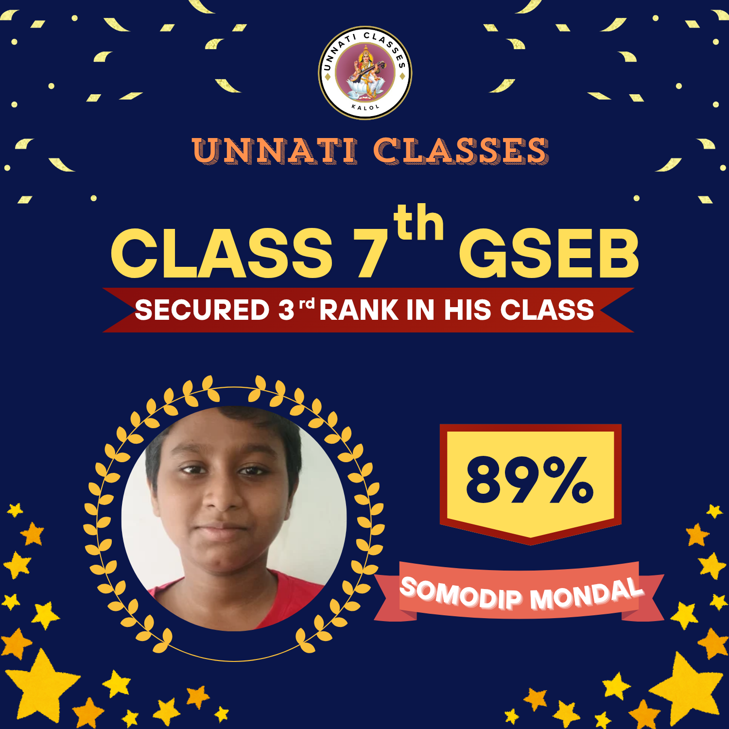 Somodip Mondal — Class 7th GSEB — 89%